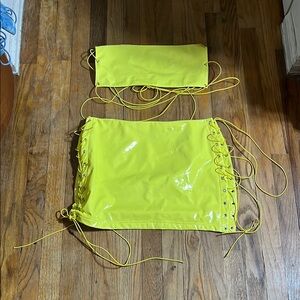 Dollskill club exx yellow patent leather lace up lace back 2 pc set